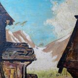 HSP Table "Mountain Chalet" Winter Landscape circa 1950