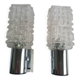 Pair of vintage chrome wall lights with square globes, Italian Targetti, 1970