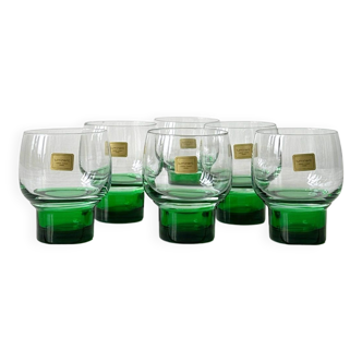 Set of 6 water glasses with wide translucent green stem