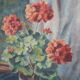 Peinture a l'huile signé, nature morte  pot de geranium
