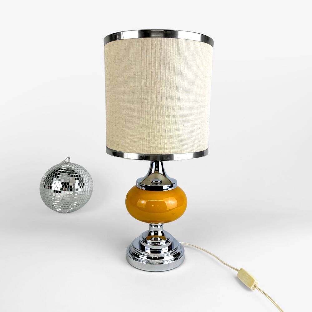 70's Orange Ceramic and Burlap Lamp