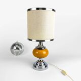 70's Orange Ceramic and Burlap Lamp