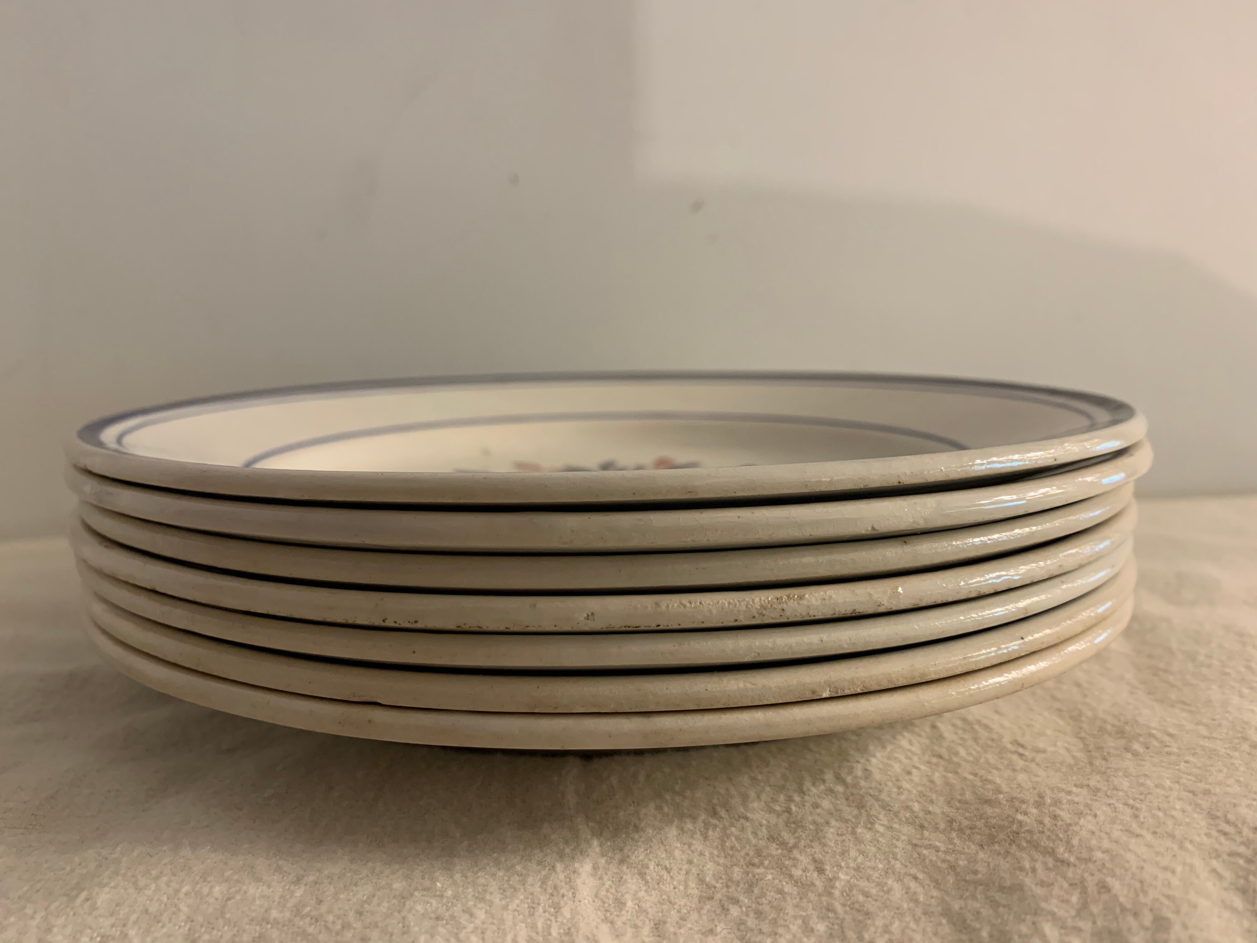 7 old Gien opaque porcelain dessert plates