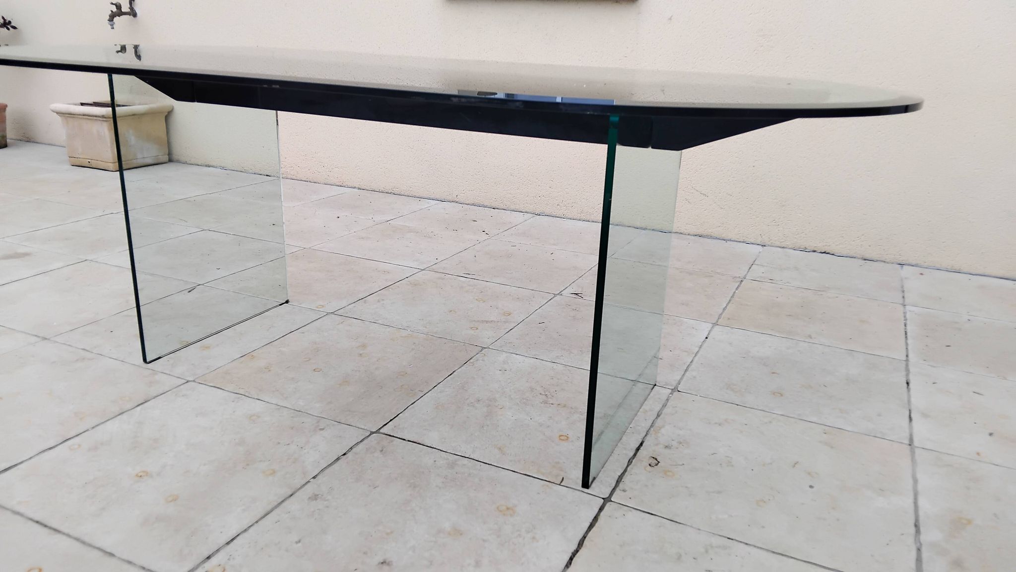 Vintage 1970s Italian design glass dining table.