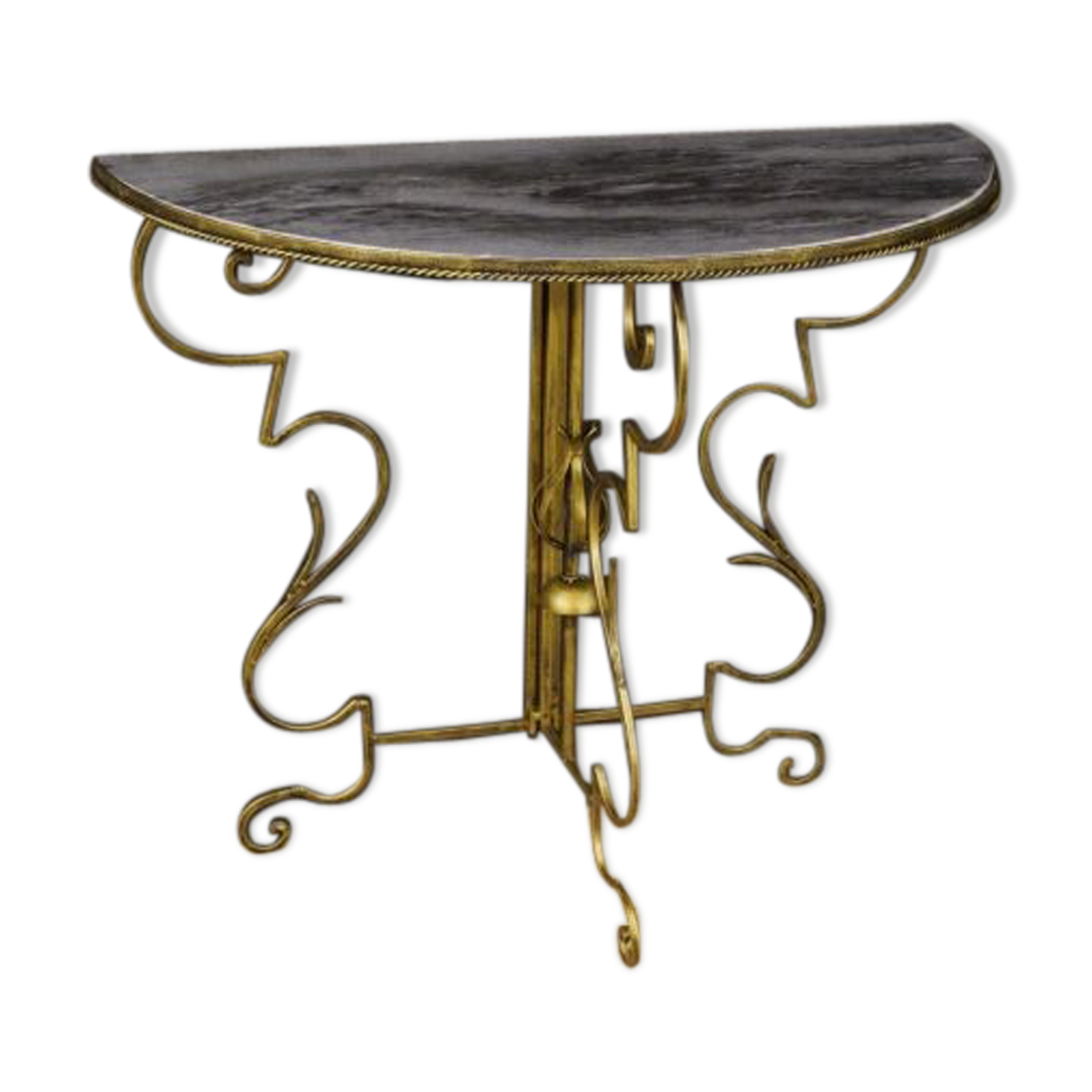 Console French half-moon of metal and marble