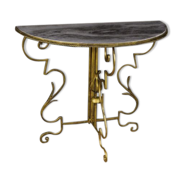Console française demi-lune en métal et marbre