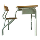 Vintage 1960s school desk – Antique wooden and metal aqua green desk – Retro school furniture – Vintage children's desk