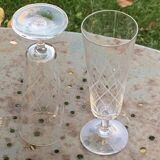 6 champagne flutes in glass and crystal, chiseled, vintage