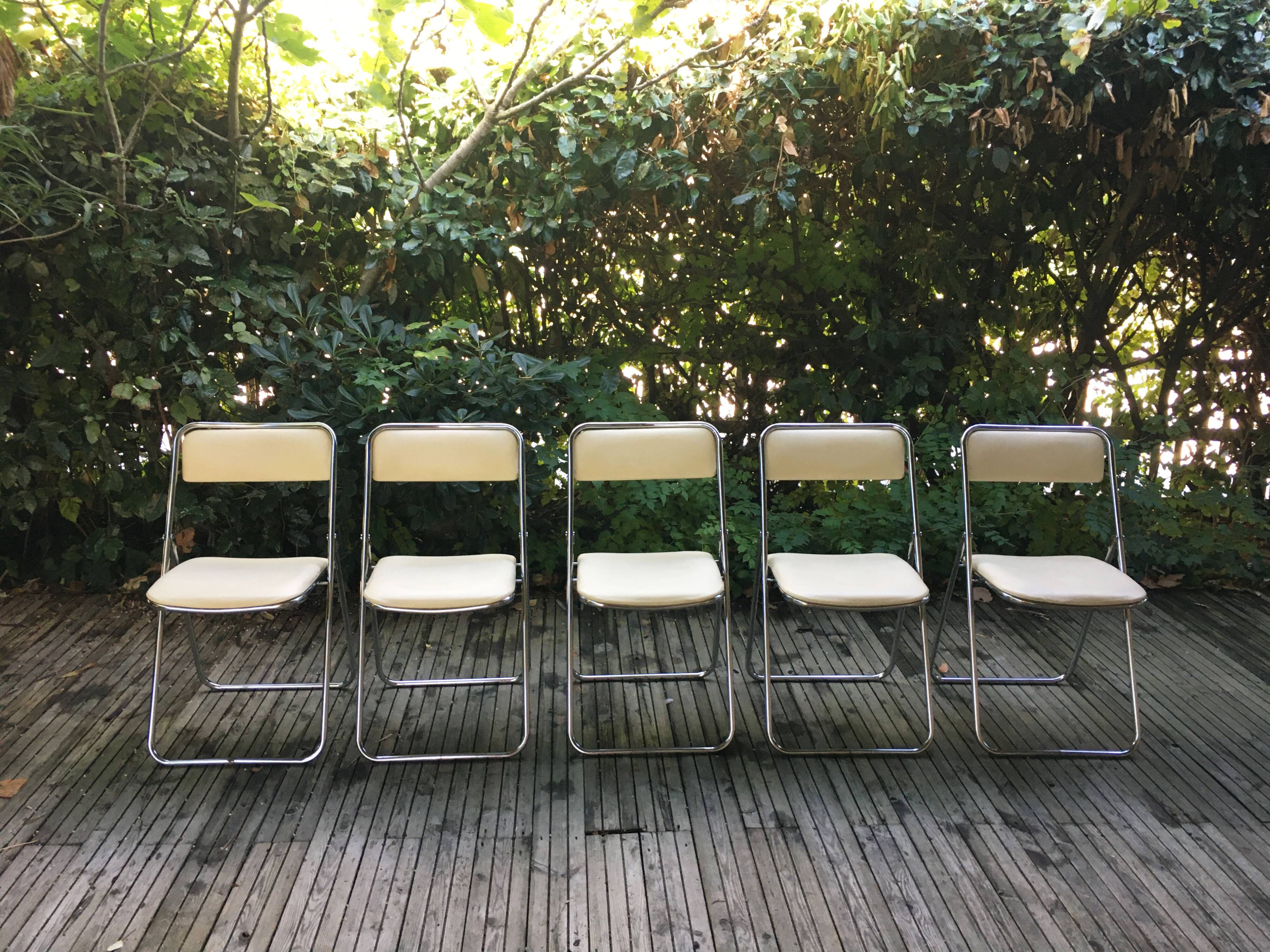 Set of 5 folding chairs 1970 chrome