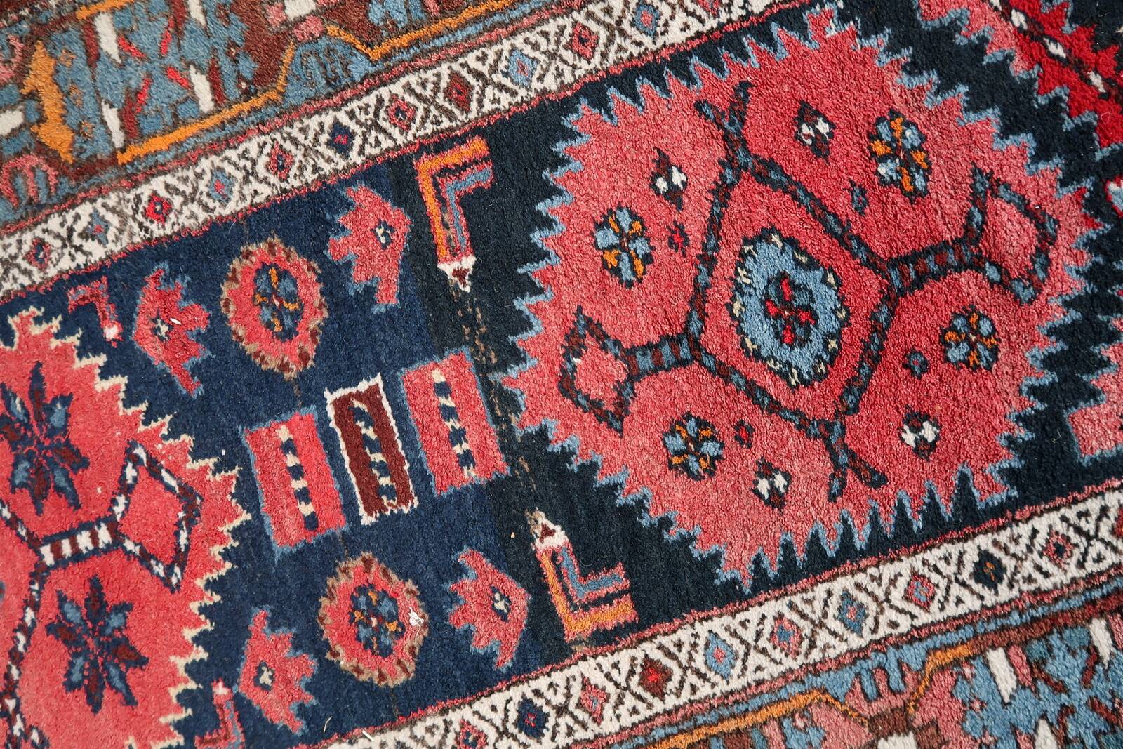 Antique Persian Handmade Hamadan Runner Rug, 3.4' x 7.7' (106cm x 237cm), 1920s