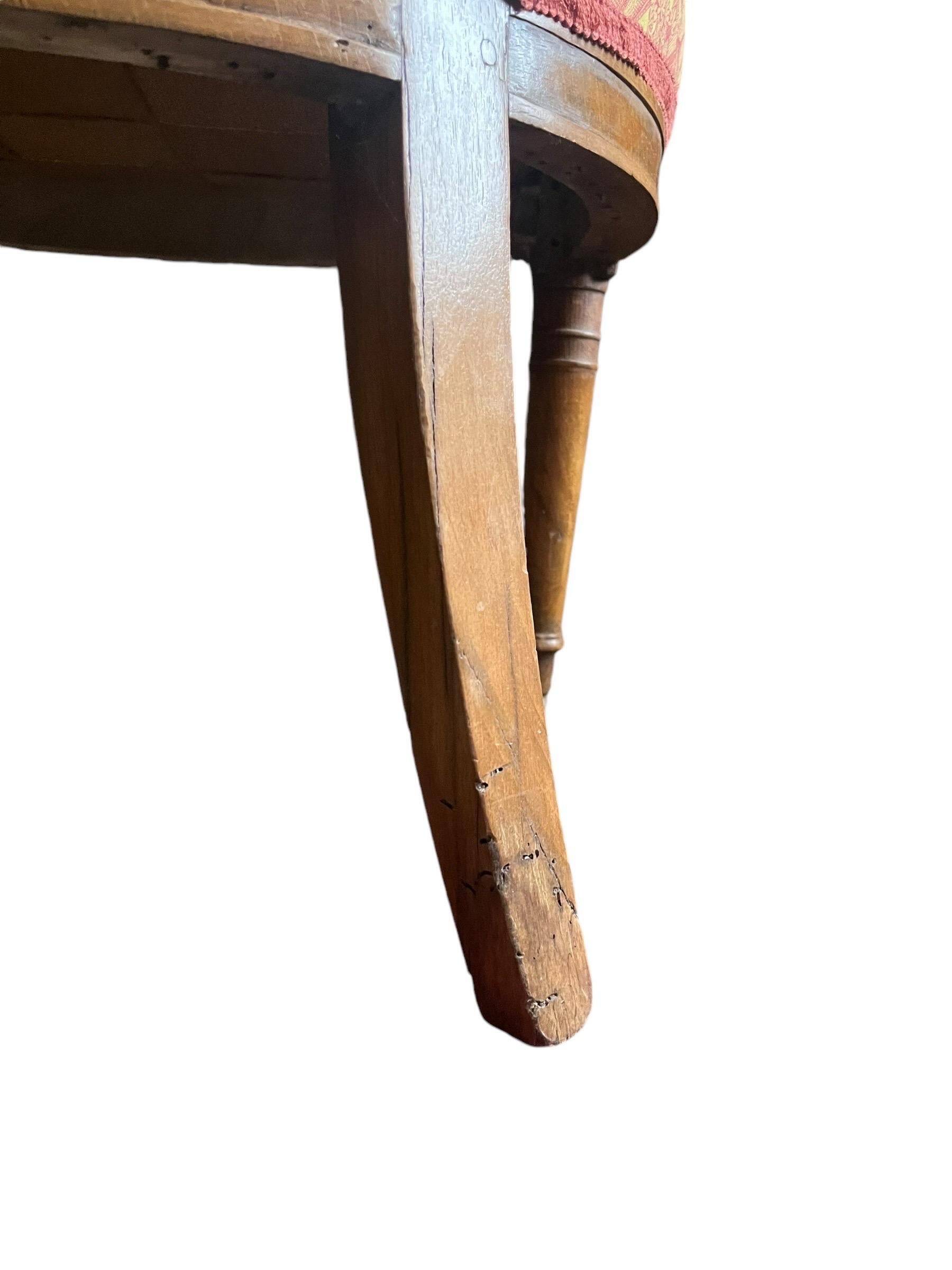 Louis XVI cabriolet armchair - Yellow and pinkish red Toile de Jouy - France