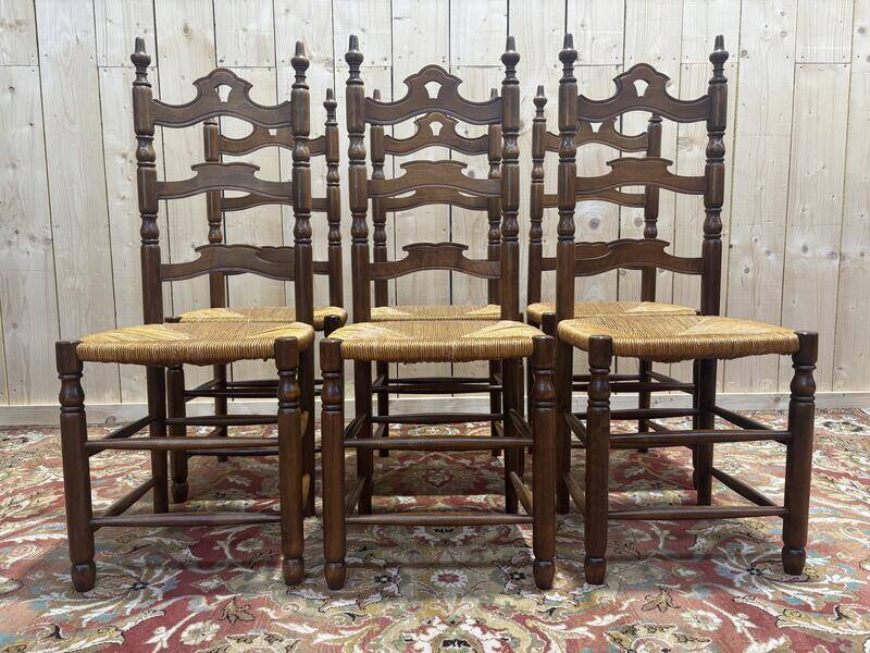 Série de 6 chaises paillées haut dossier