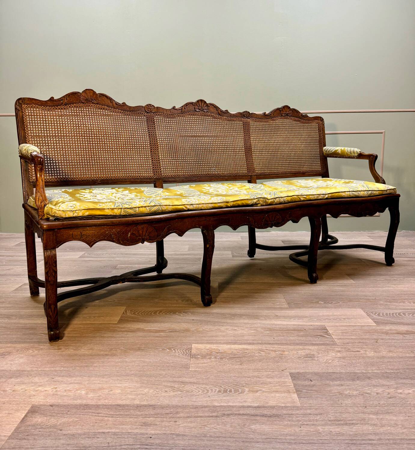 Bench Sofa In Cane Walnut From Regency Period XVIII Eme Century