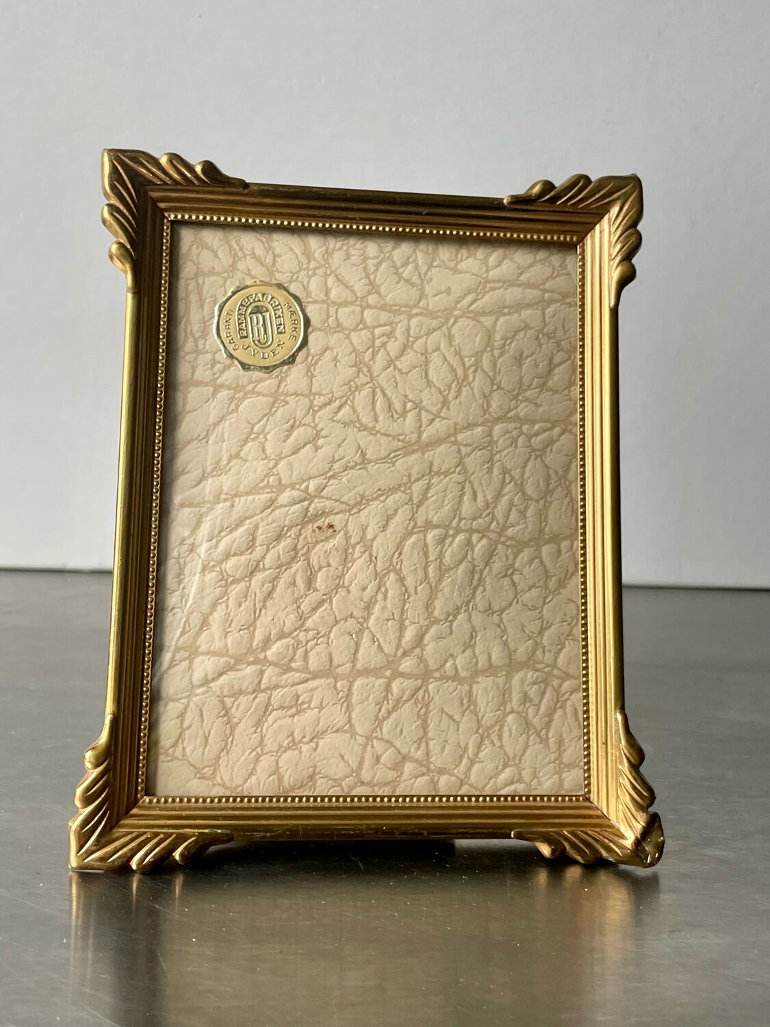 Cadre en laiton vintage, style art déco, métal or couleur, 14,5 cm x 11,5 cm verre convexe