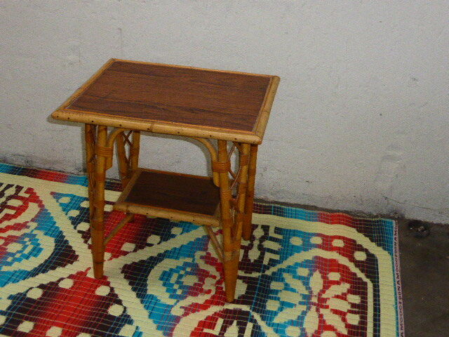 Rattan and bamboo vintage 1960, double trap side table