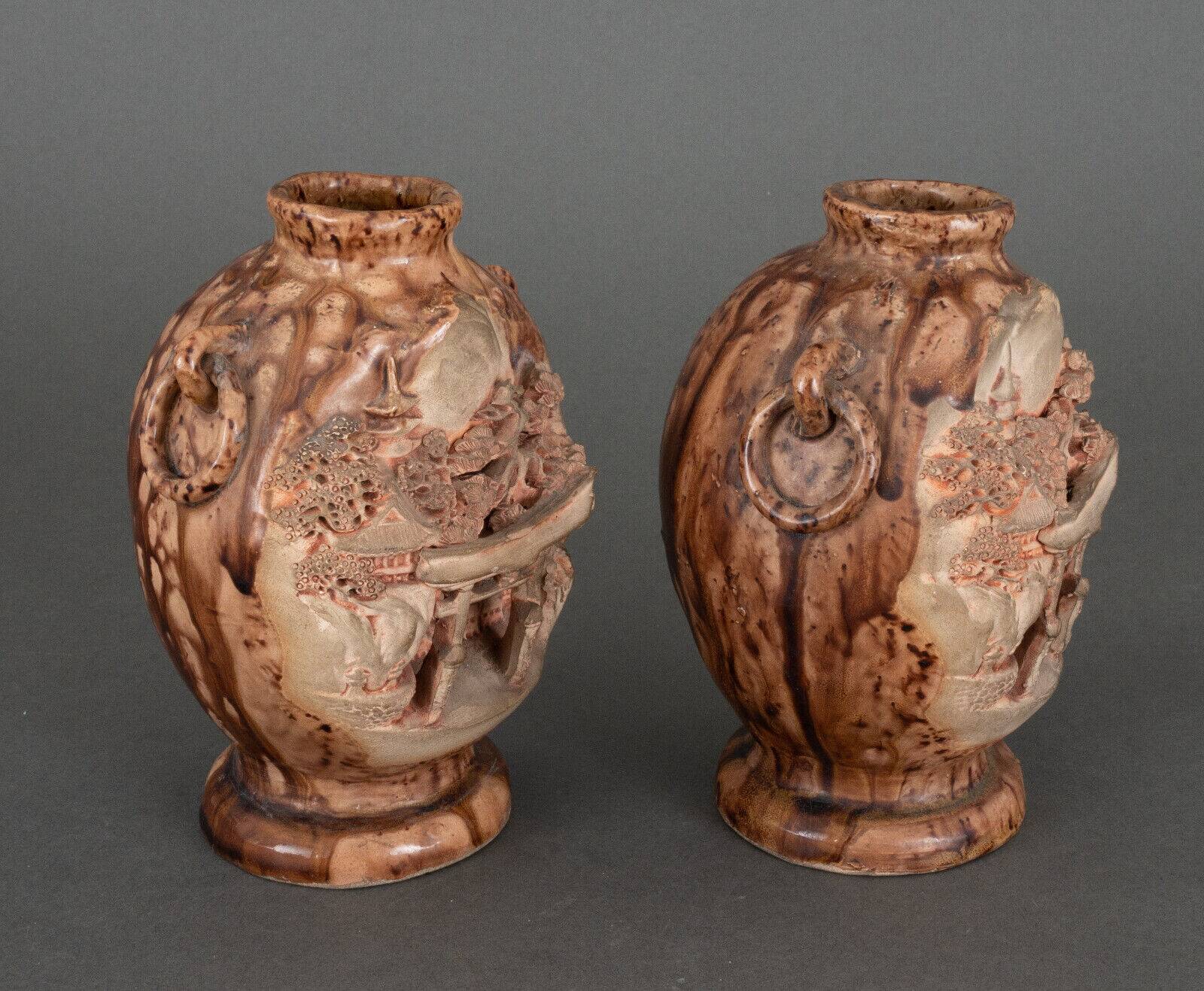 Pair of Banko Ware vases from China ceramic temple and pagoda decor