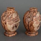 Pair of Banko Ware vases from China ceramic temple and pagoda decor