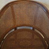 Half-moon rattan and hardwood armchair, early 20th century