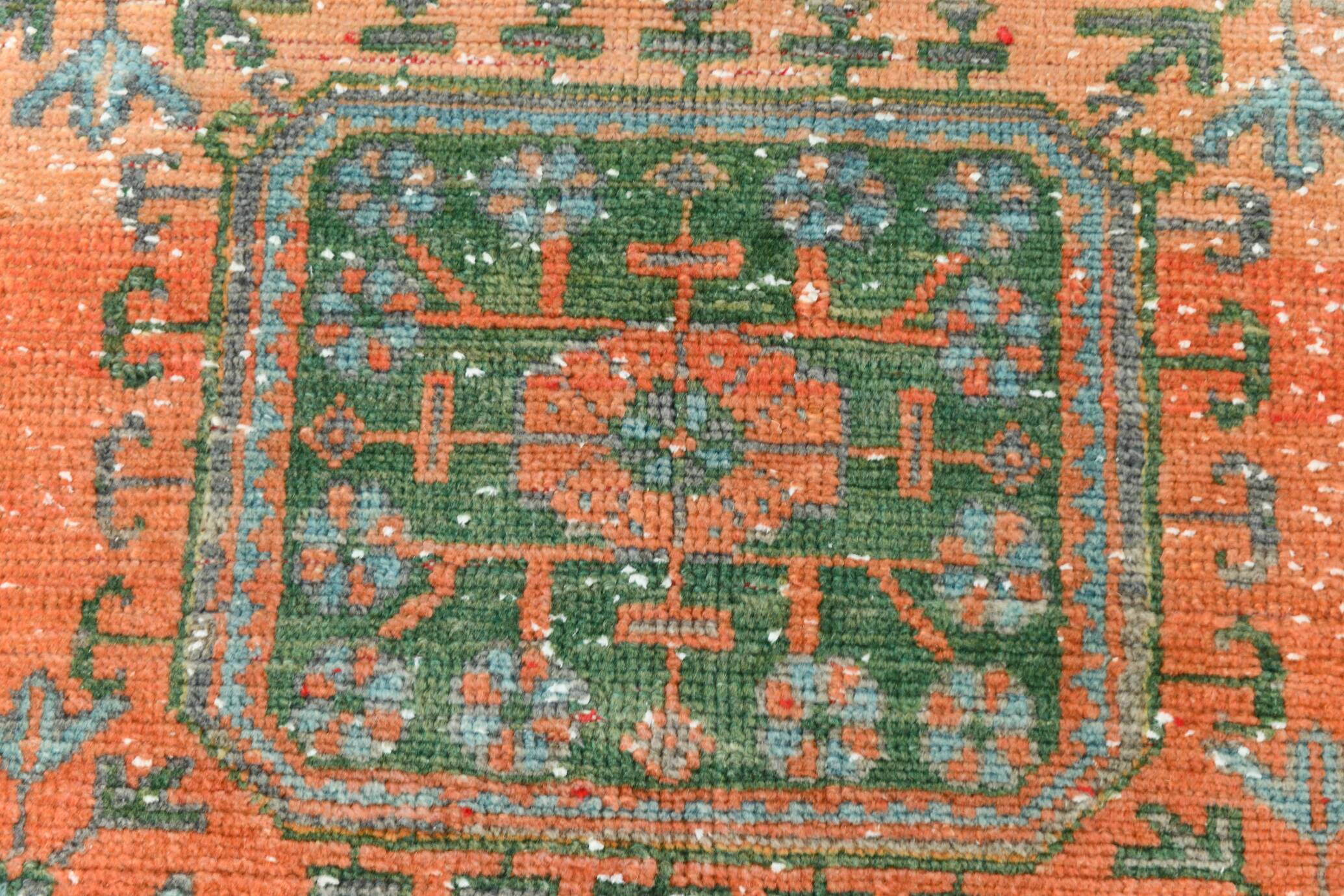 Tapis de couloir vintage antique orange corail, 74 x 334 cm