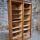 Armoire à rideaux vintage en chêne français – années 1960 – rangement de bureau avec étagères réglables