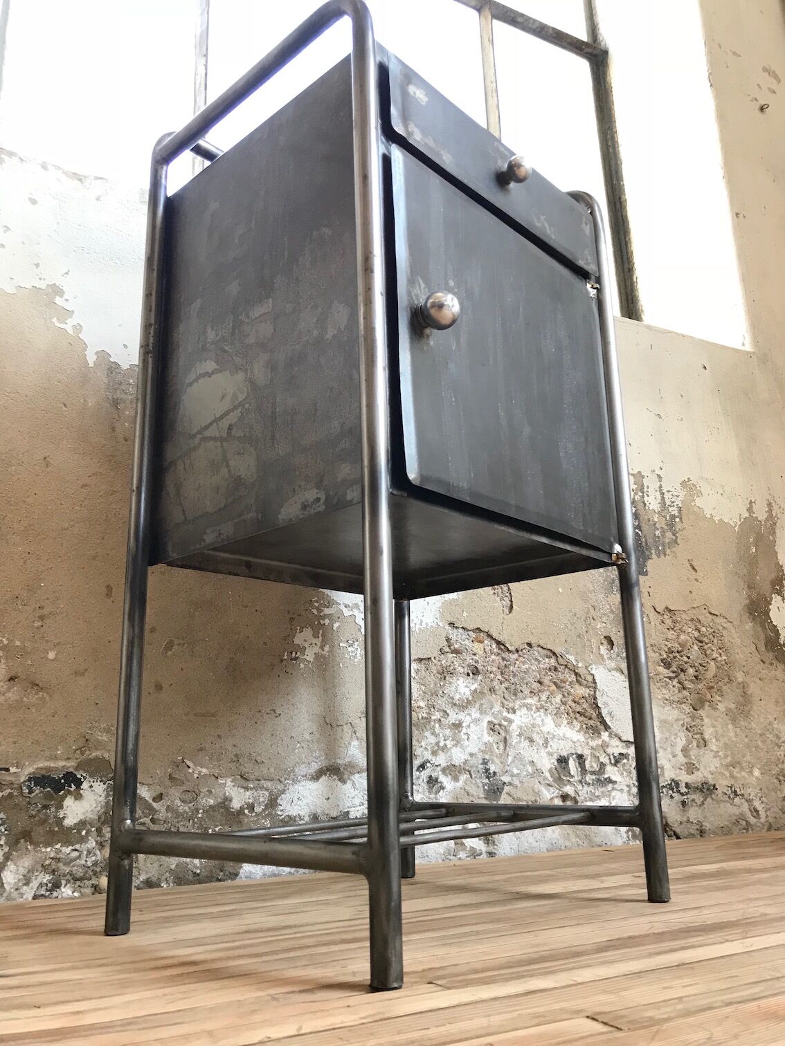 Industrial bedside table