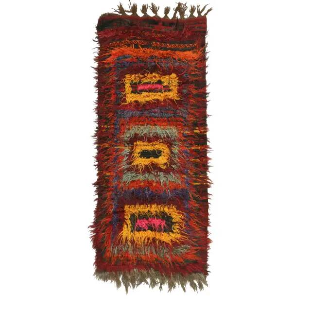 Vintage Turkish Hand-Knotted Wool Cotton Red Kilim Runner Rug 100x248