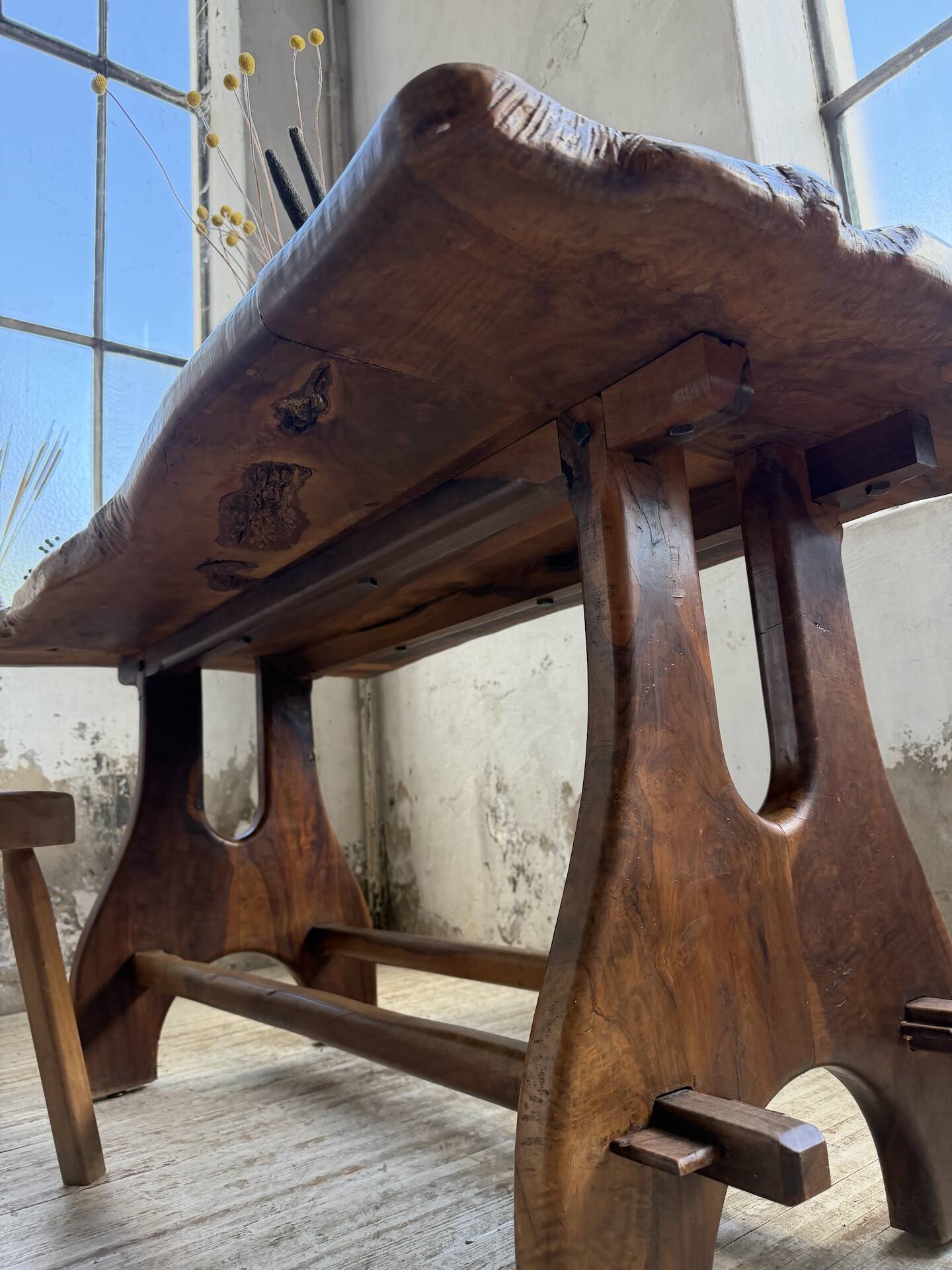 Dining table in solid olive wood Maison Skela 1960
