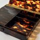 Tray - box with a lid in tortoiseshell plexiglass, 1970s design.
