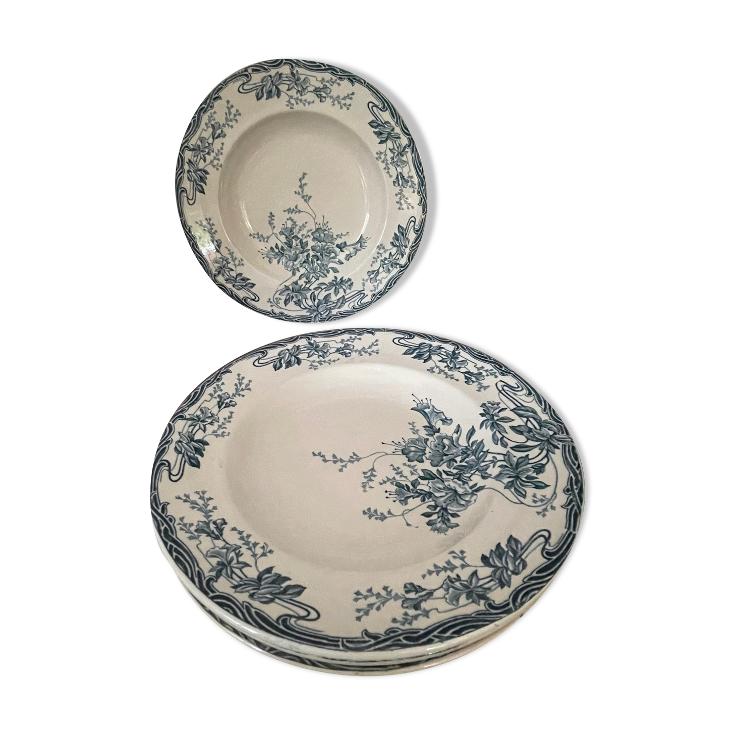 Set of 5 hollow plates Longwy art nouveau