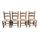Ensemble de 4 chaises en bois massif et assises paillées