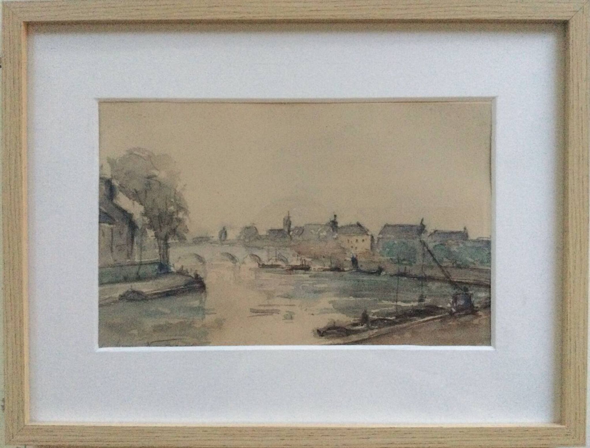 The Seine in Paris. Watercolour by Henri NOIZEUX (1871-?).