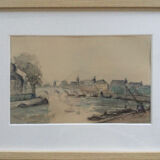 The Seine in Paris. Watercolour by Henri NOIZEUX (1871-?).