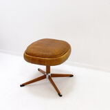 Brown leather swivel footrest with metal base - De Sede, Switzerland.