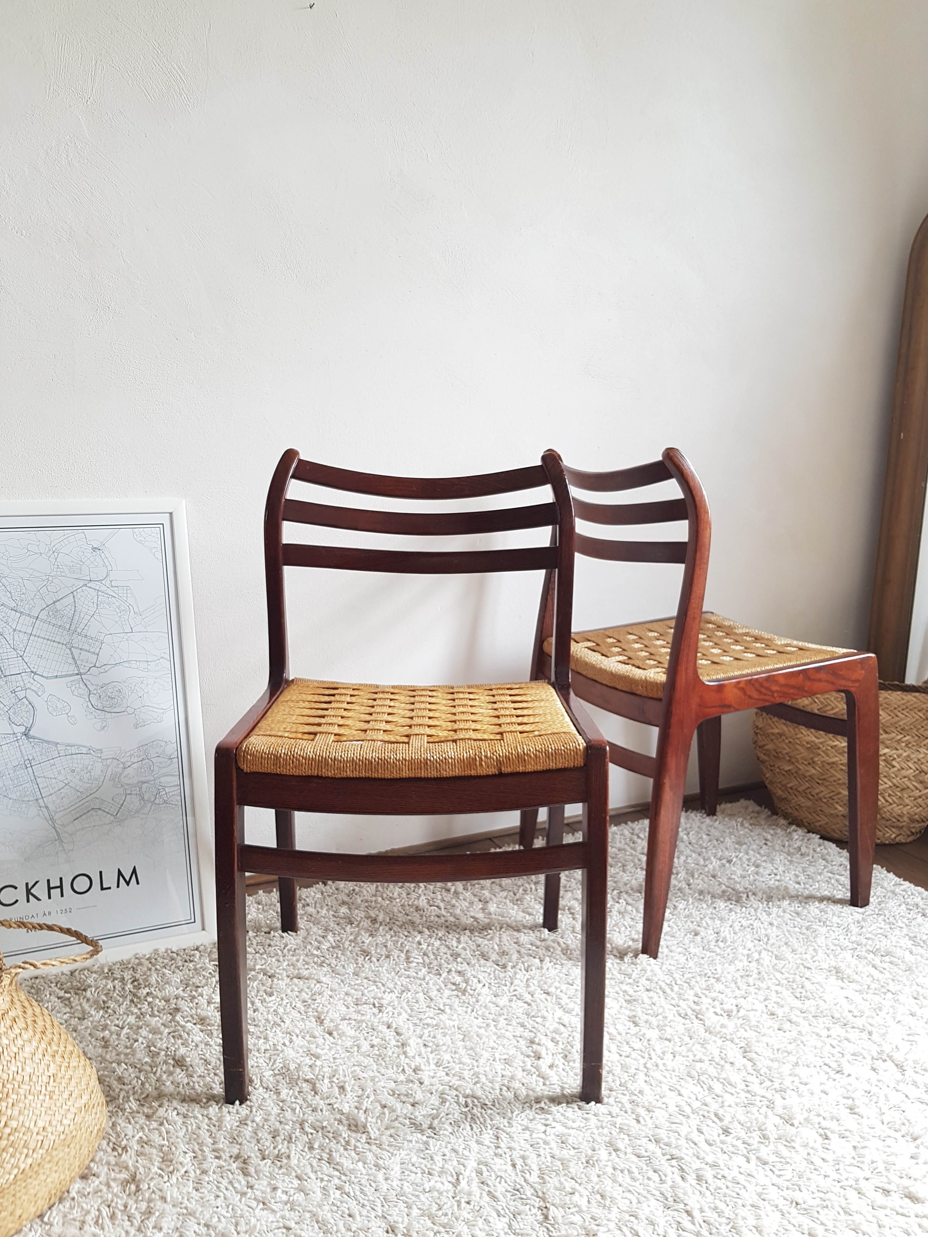Pair of Scandinavian chairs in braided rope-circa 1960