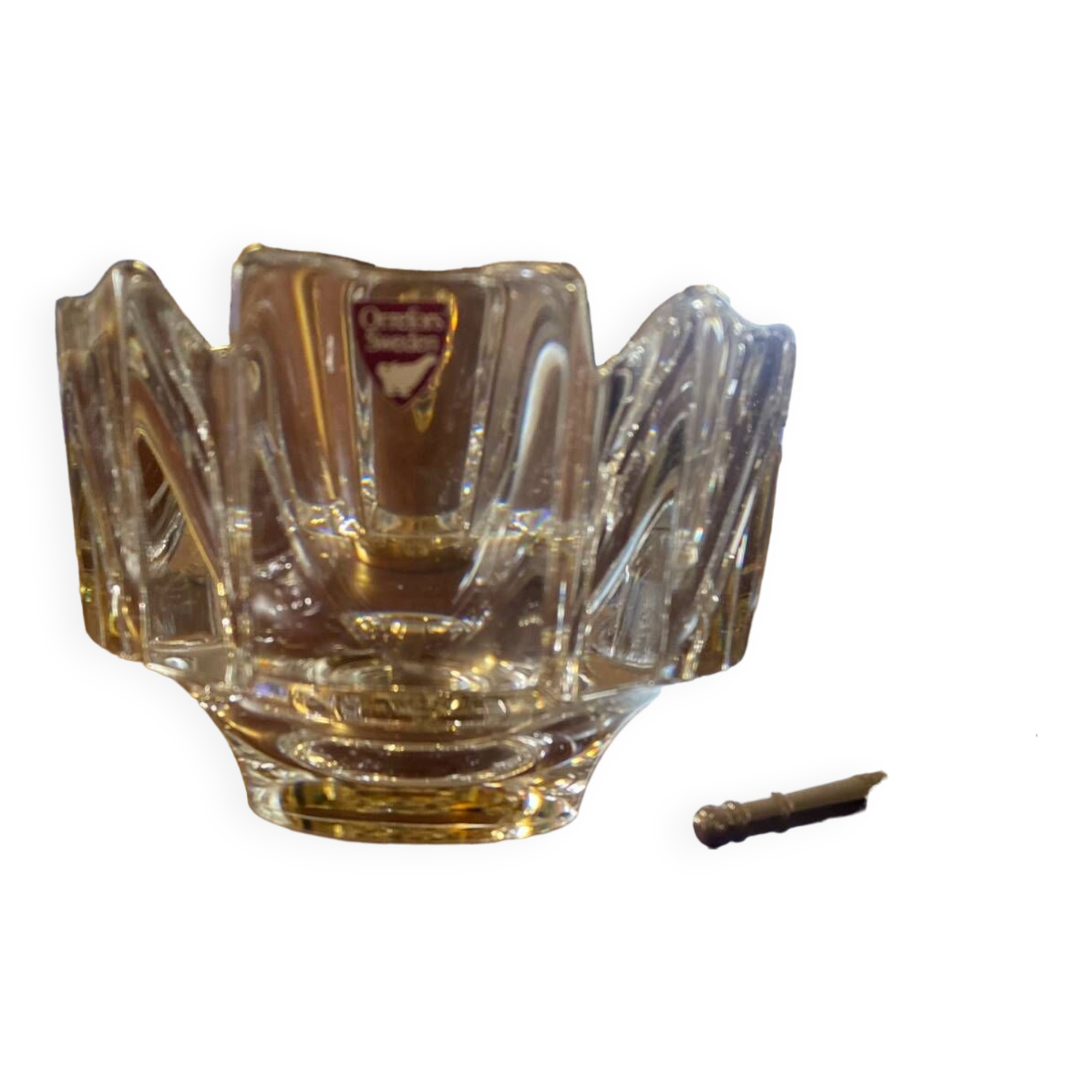 Vintage orrefors small crystal corona bowl , design by lars hellsten, sweden 1970s