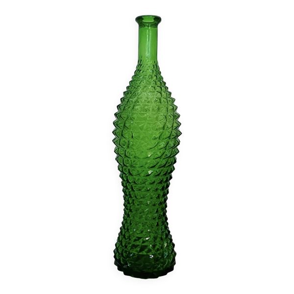 Bouteille Empoli carafe vintage en verre vert pointe de diamant Italie