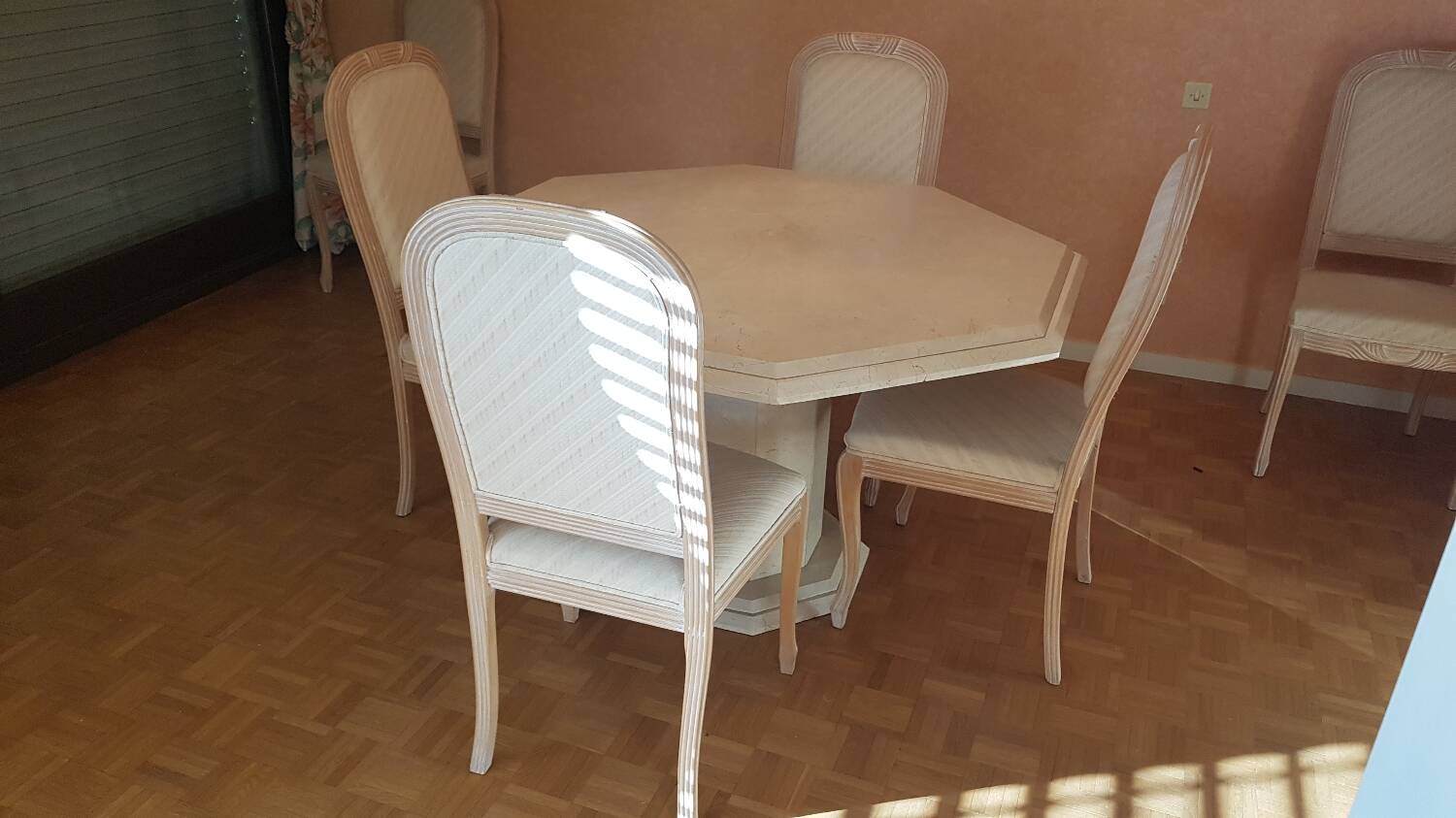 Octagonal table 140 cream ivory marble