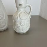 Set of 4 Red-White Fat Lava Op Art Pottery Vases by Bay Ceramics, Germany