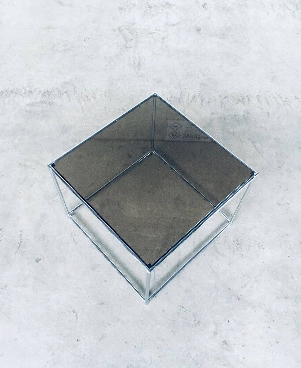 Sleek Design Metal & Fumé Glass Square Side Table, 1970s