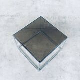 Sleek Design Metal & Fumé Glass Square Side Table, 1970s