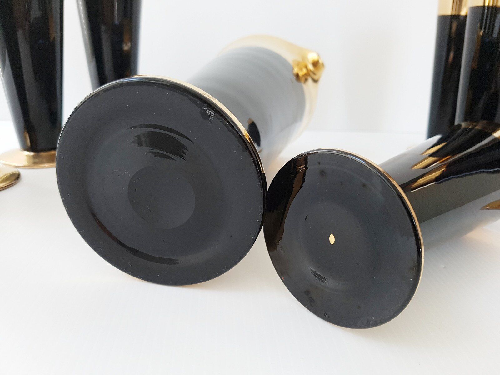 Vintage 1950s black and gold glass lemonade service.