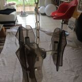 Hanging 6 lights. Glass smoked and stainless years 60. State TB.