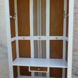 Entrance cabinet white cloakroom and wood linen upholstery fabric