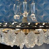 Lustre laiton et pampilles en verre, 3 étages, 6 feux