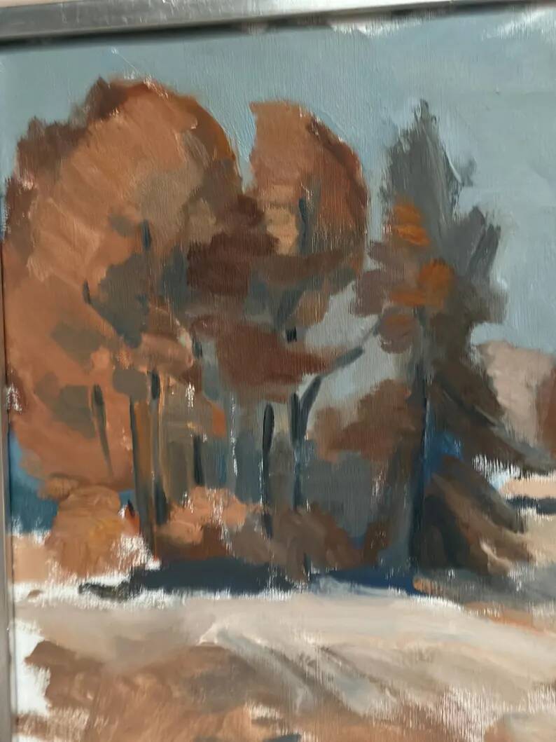 Original Swedish Oil on Canvas – “Red Autumn” by Knut Måsö (1926–2016) – Signed – Vintage & Framed – 57 × 44 cm (22.4" × 17.3")