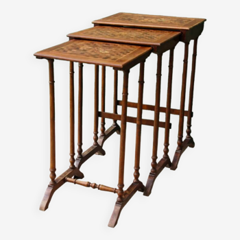 Series of 3 nesting tables in inlaid wood