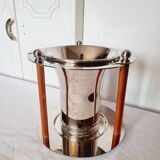 Magnifique Seau à Champagne pour 6 verres au Design Années 70 en Métal Argenté et Cuir.