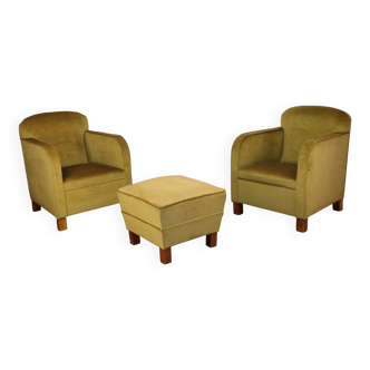 Pair of vintage velvet armchairs with footrest - 1950s