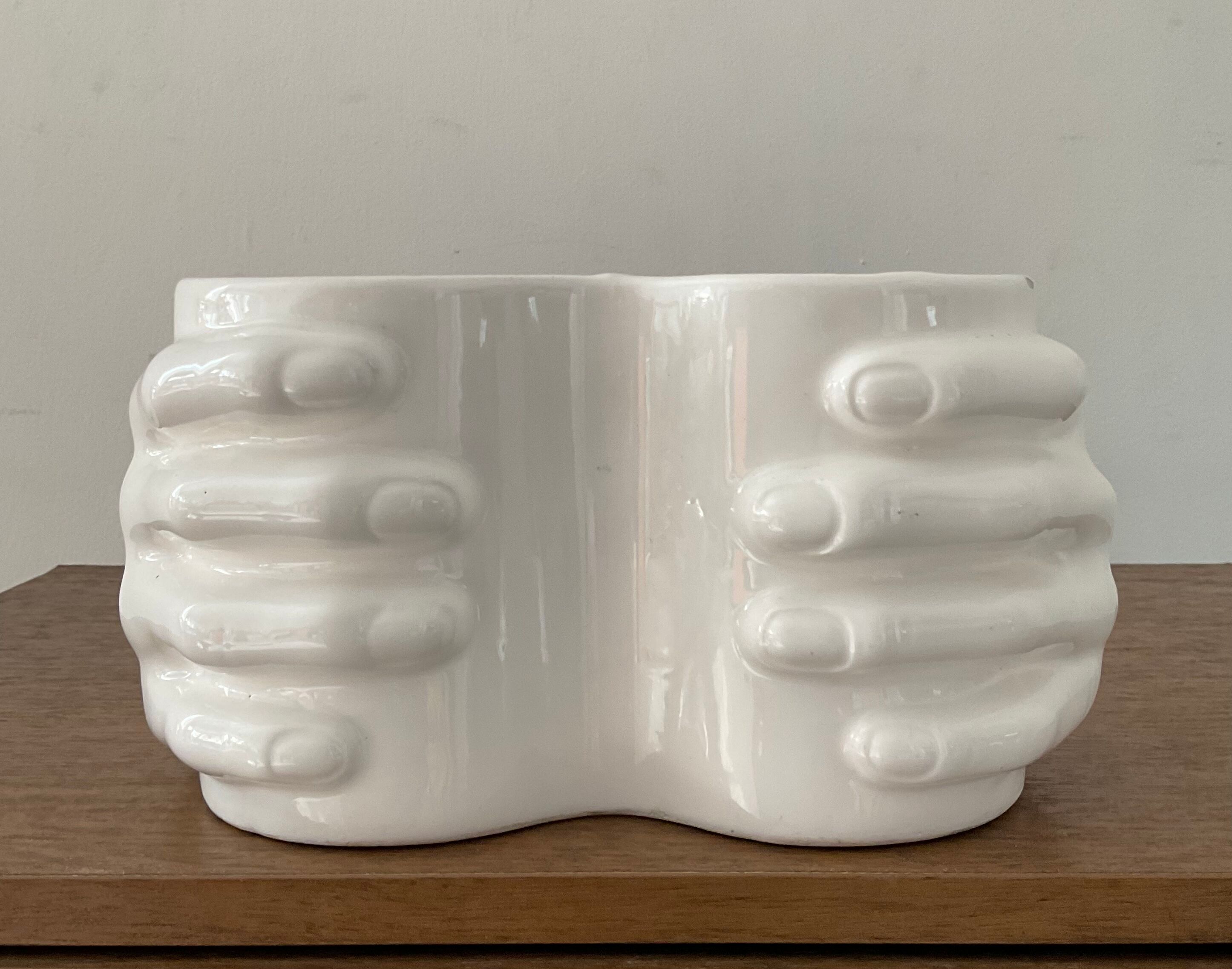 Vintage vase Enamelled ceramic hands 70s