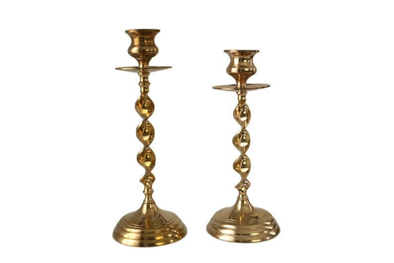 Pair of mid-century twisted metal candle holders